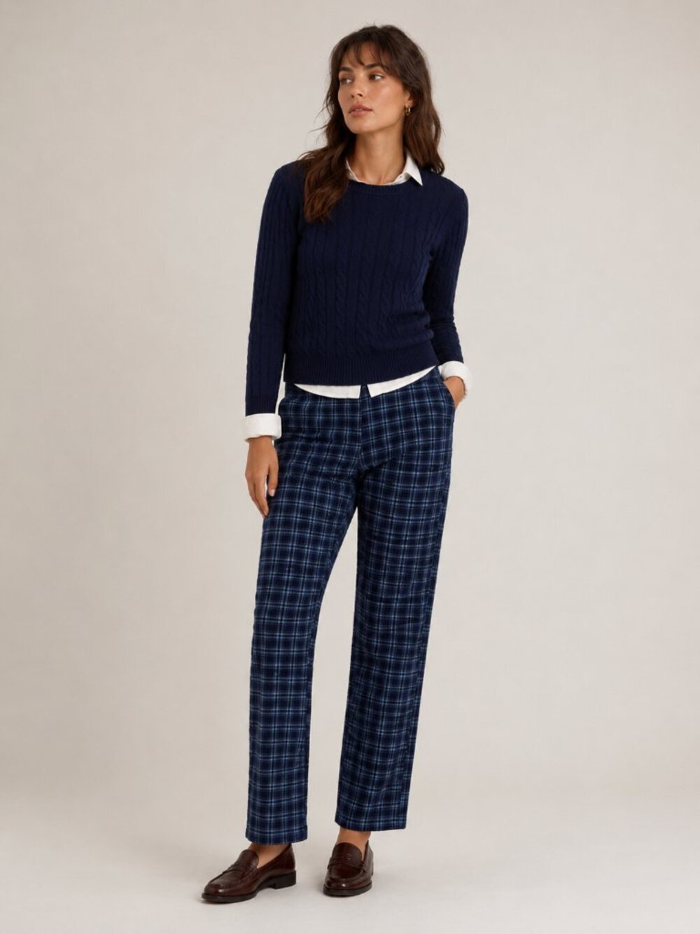 Lee✨Straight Mid-Rise Plaid Pants- Navy/Gray 30x32